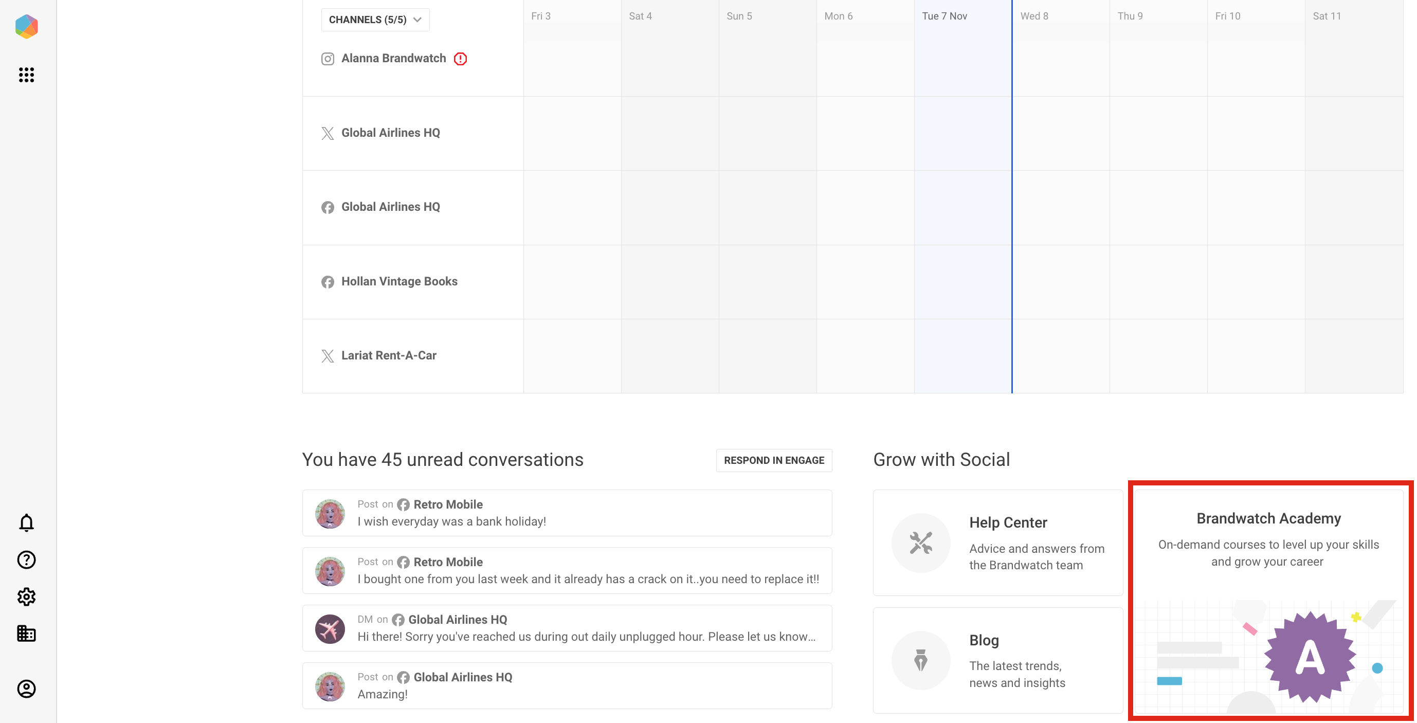 Brandwatch Academy link in Social Media Management