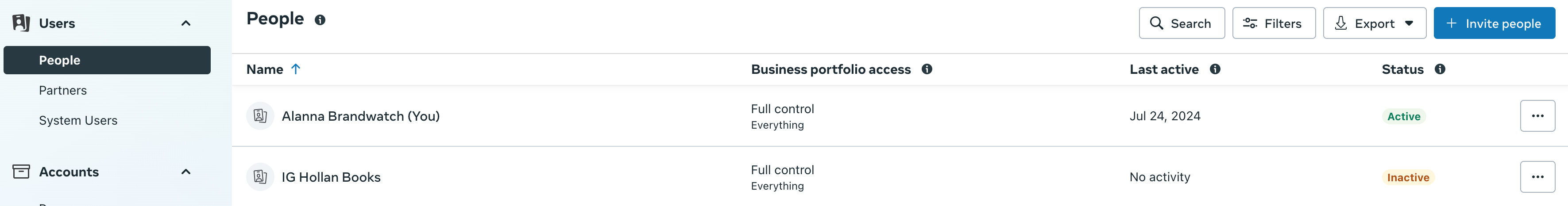 People menu for page in Meta Business Suite.png