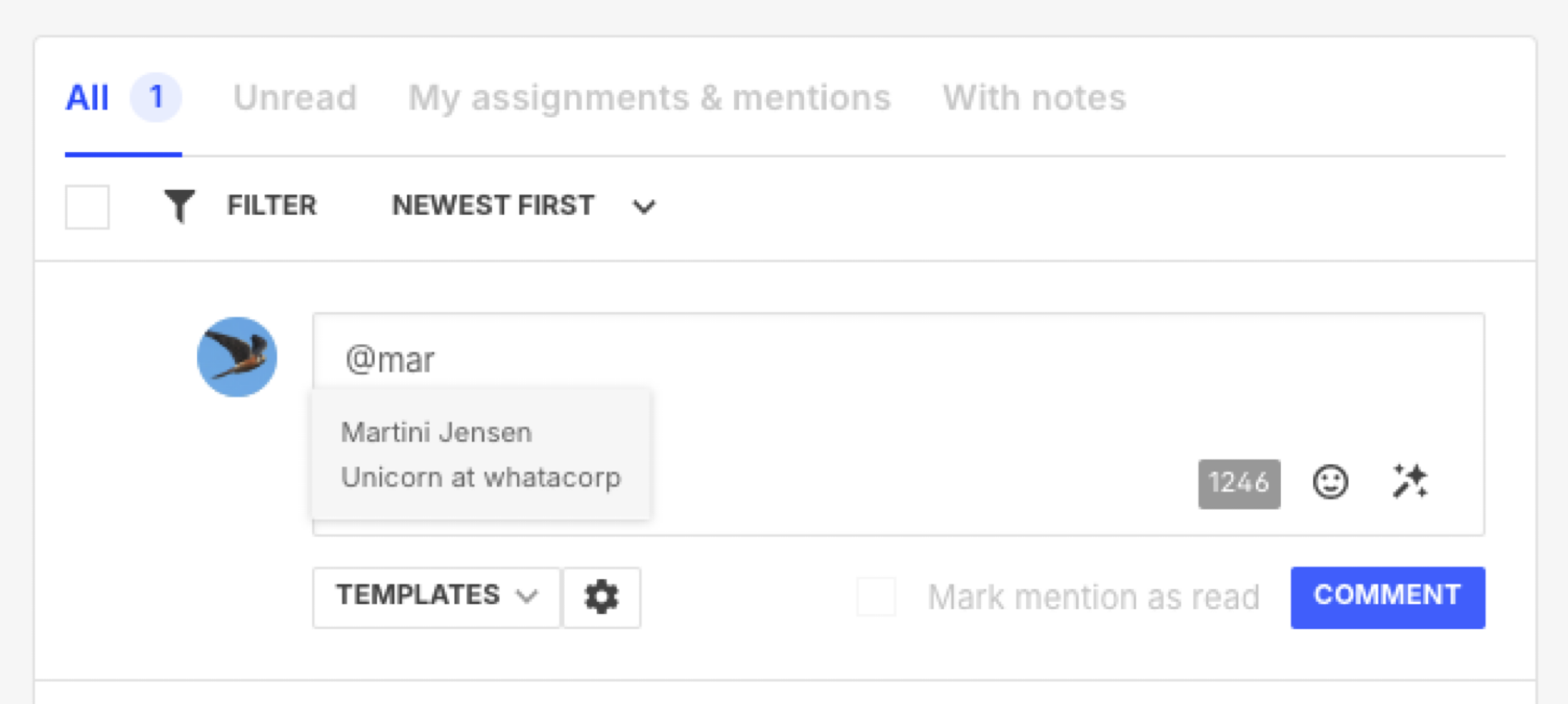 Mentioning a LinkedIn user in an Engage comment.png