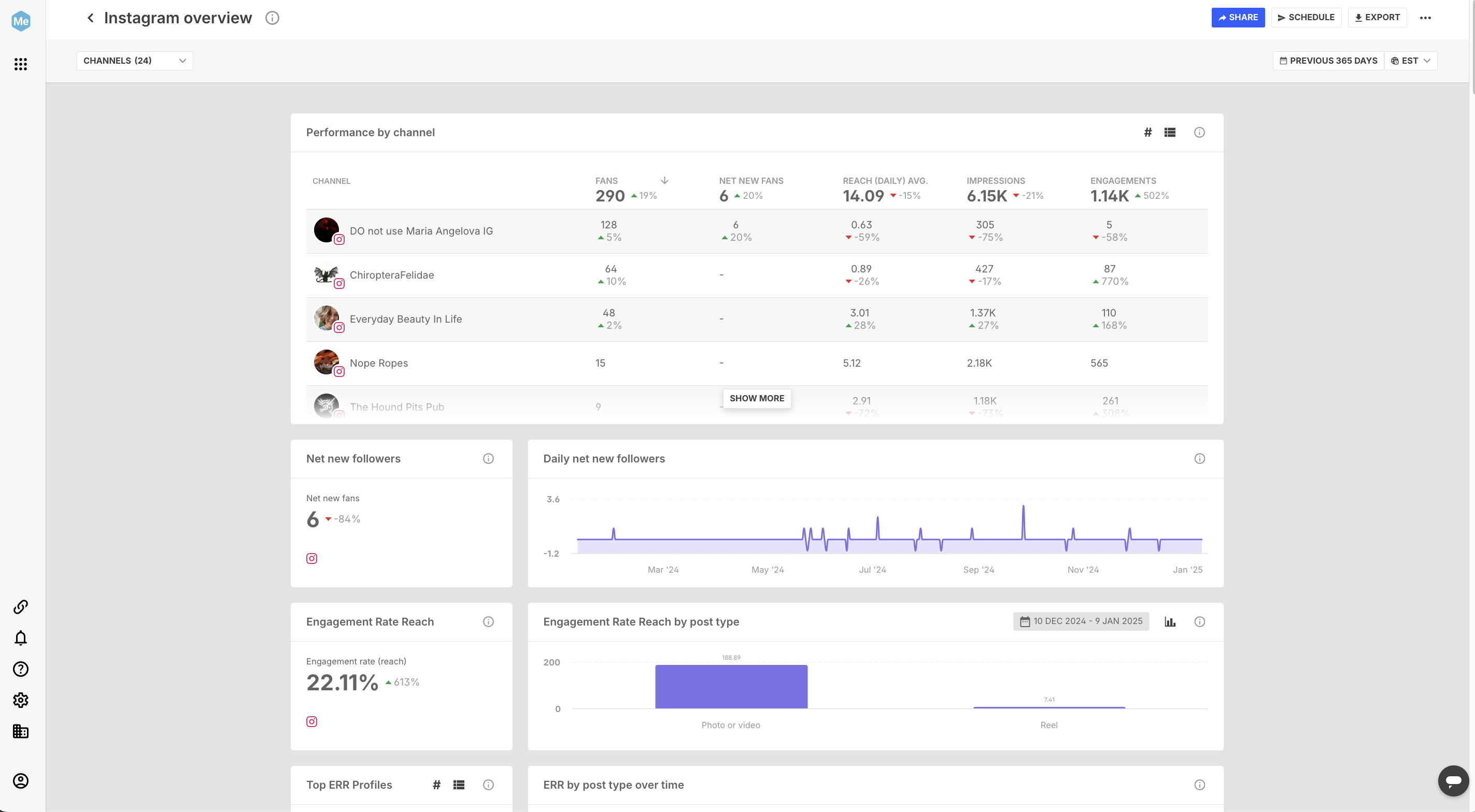 Screenshot of Instagram overview dashboard template