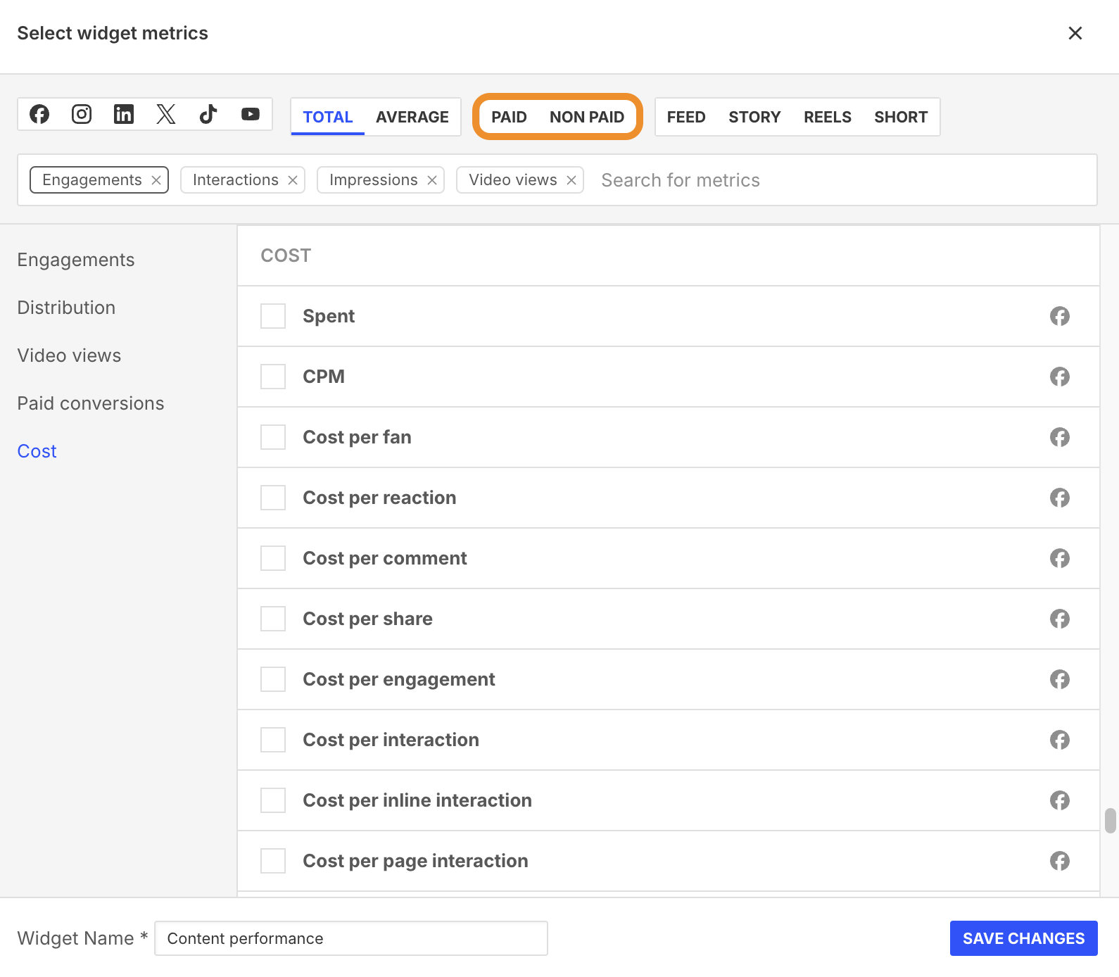 Paid/Non Paid content metrics filter