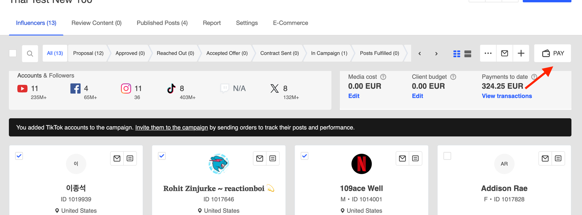 From campaigns tool, select influencers then click pay.png