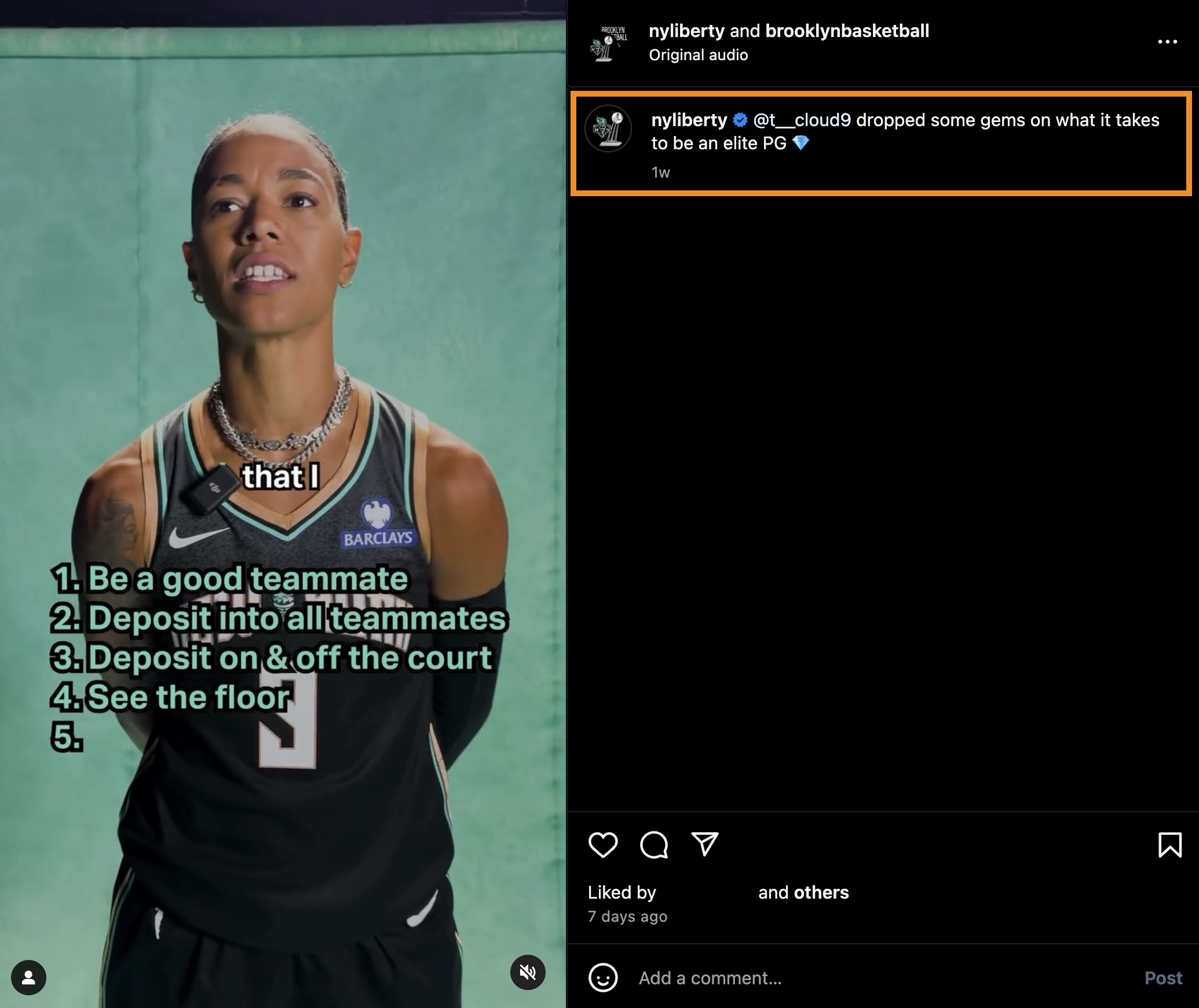 Example of an Instagram mention on native app